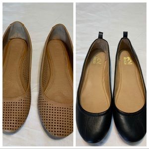 2 Pair ballet flat. Tan laser cut and smooth black